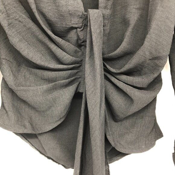 boohoo Black Woven Tie Front plunge neck cropped Shirt size 2 - Picture 8 of 15